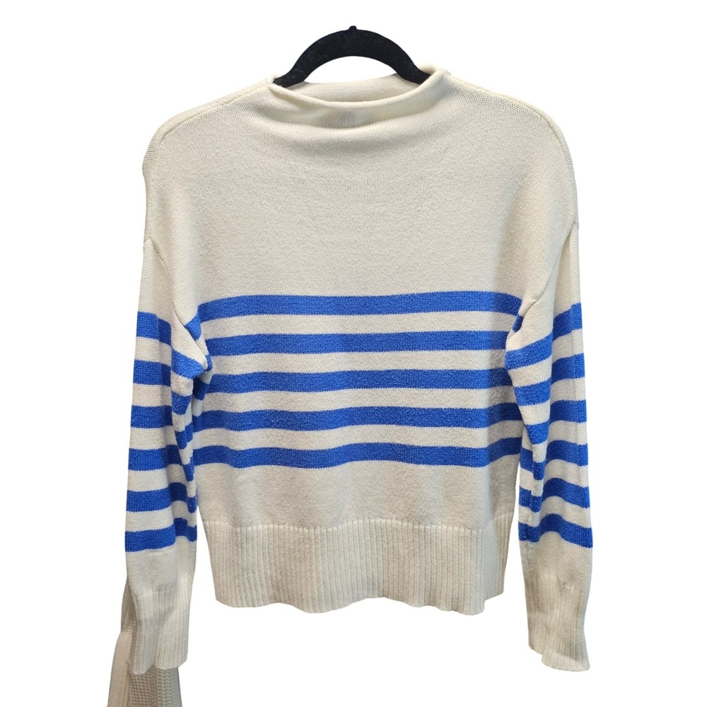 Truth by Republic Womens XS Blue White Striped Mock Neck Nautical Sweater - Picture 2 of 7